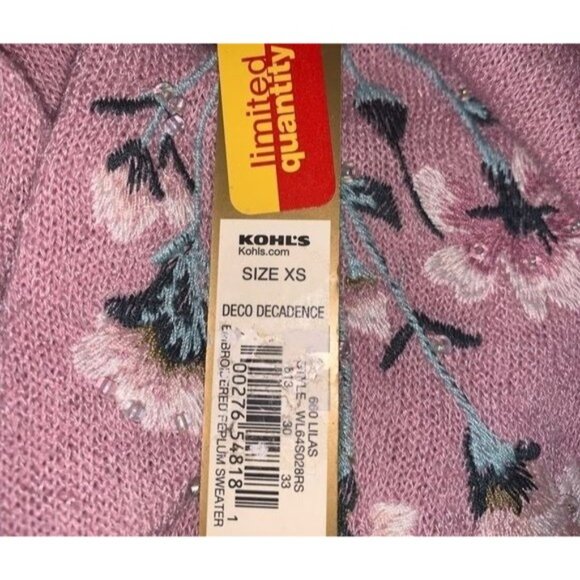 Lauren Conrad XS Pink Floral Embroidered Peplum 3/4 Sleeve Top With Back Tie Det - Picture 7 of 10